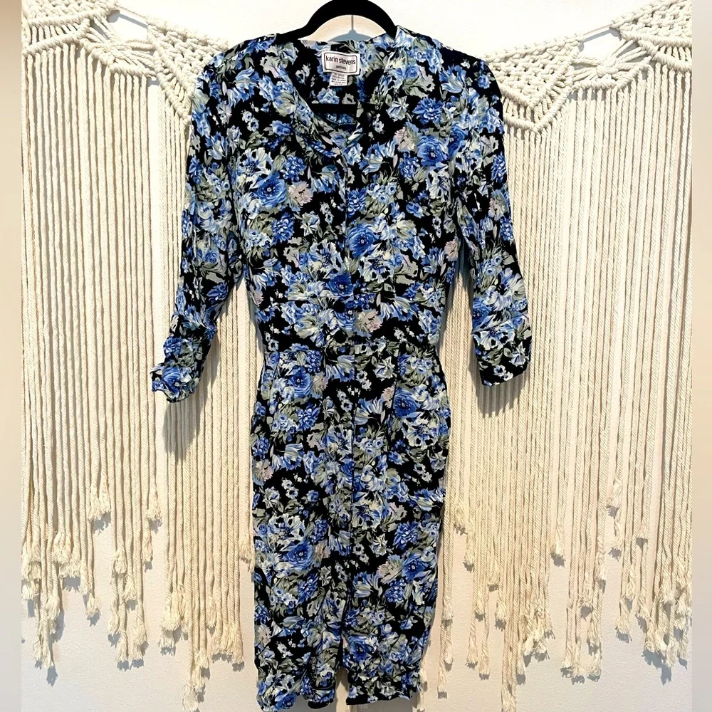 Vintage 40’s Karin Stevens Floral Button-Up Pencil Dress Old Hollywood Sz 14 (L)